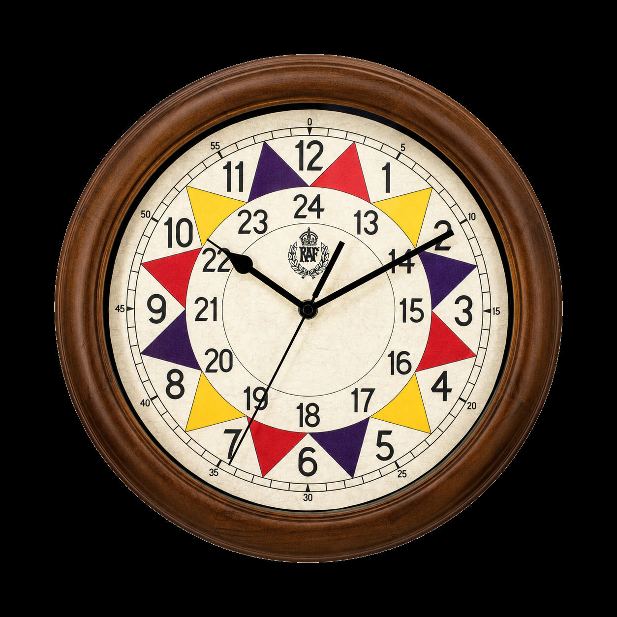 RAF 1940 Pattern "Battle of Britain" Replica Sector Wall Clock with Silent Sweep Movement in Wooden Case (Size 14" / 35.6cm)