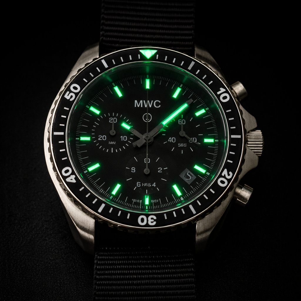MWC NATO Pattern Stainless Steel Military Pilots Chronograph with Sapphire Crystal and Swiss Ronda Movement