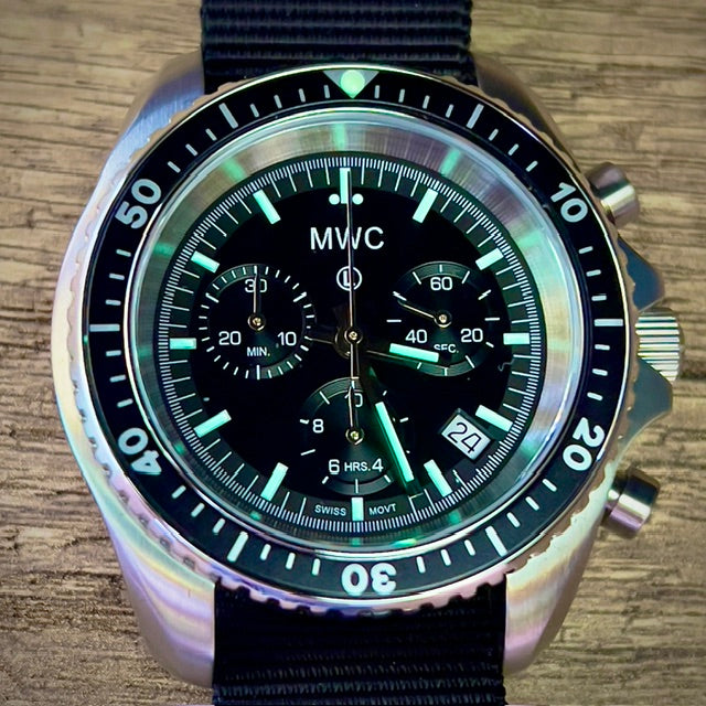 MWC NATO Pattern Stainless Steel Military Pilots Chronograph with Sapphire Crystal and Swiss Ronda Movement