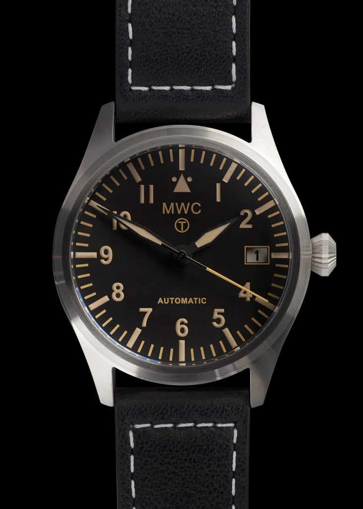 MWC Classic 40mm Stainless Steel Aviator Watch with 24 Jewel Automatic Movement and 100m Water Resistance