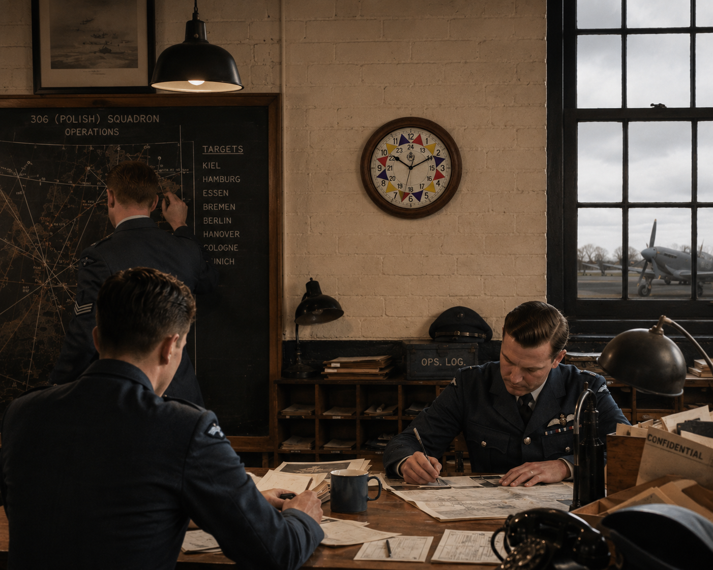 RAF 1940 Pattern "Battle of Britain" Replica Sector Wall Clock with Silent Sweep Movement  in Wooden Case (Size 14" / 35.6cm)