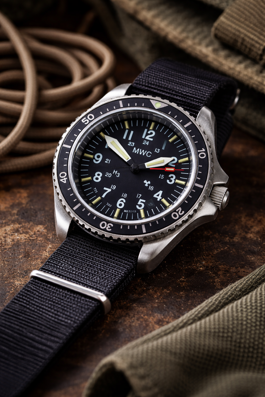 MWC Stainless Steel Automatic Military Divers Watch  - Tritium / GTLS Illumination, Sapphire Crystal and 60 Hour Power Reserve