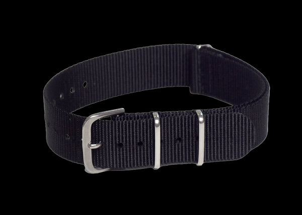 20mm Black NATO Military Watch Strap with Matt Stainless Fasteners