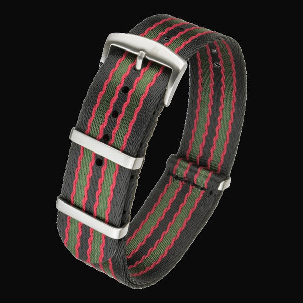 Superior 22mm Black, Red and Olive Green NATO Military Watch Strap in Seatbelt Ballistic Nylon