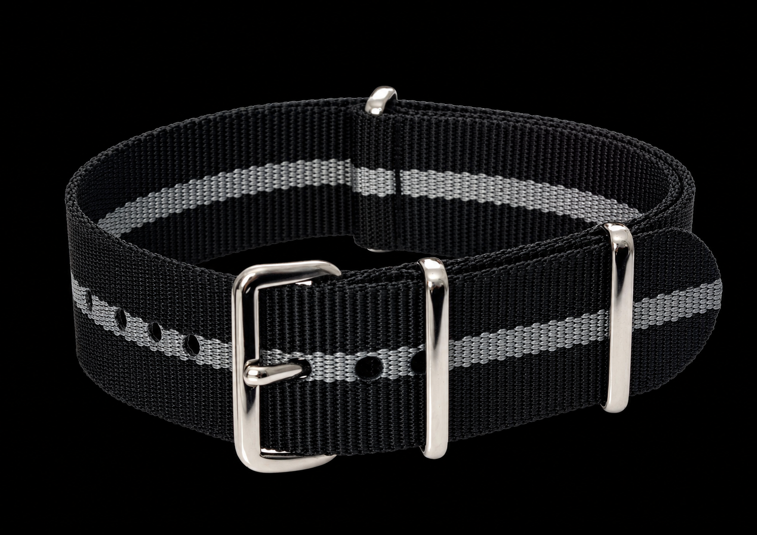18mm Black and Grey NATO Nylon Military Watch Strap