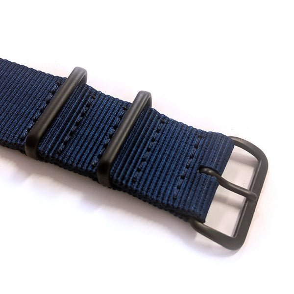 18mm Navy Blue NATO Watch Strap with Covert PVD Black Buckles