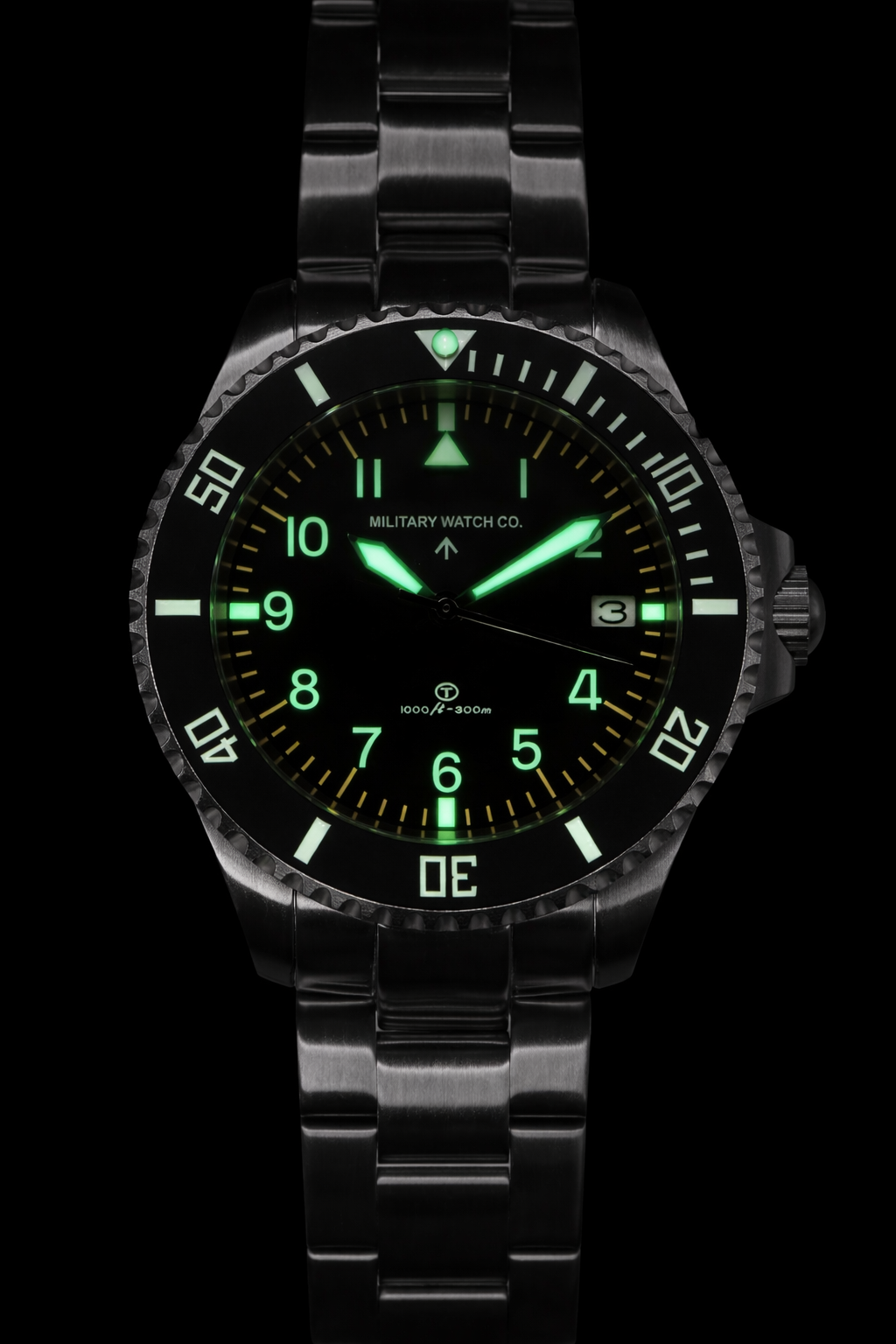 MWC 24 Jewel 1980 Pattern 300m Automatic Military Divers Watch with Sapphire Crystal and Ceramic Bezel on a Matching Stainless Steel Bracelet (With Date)