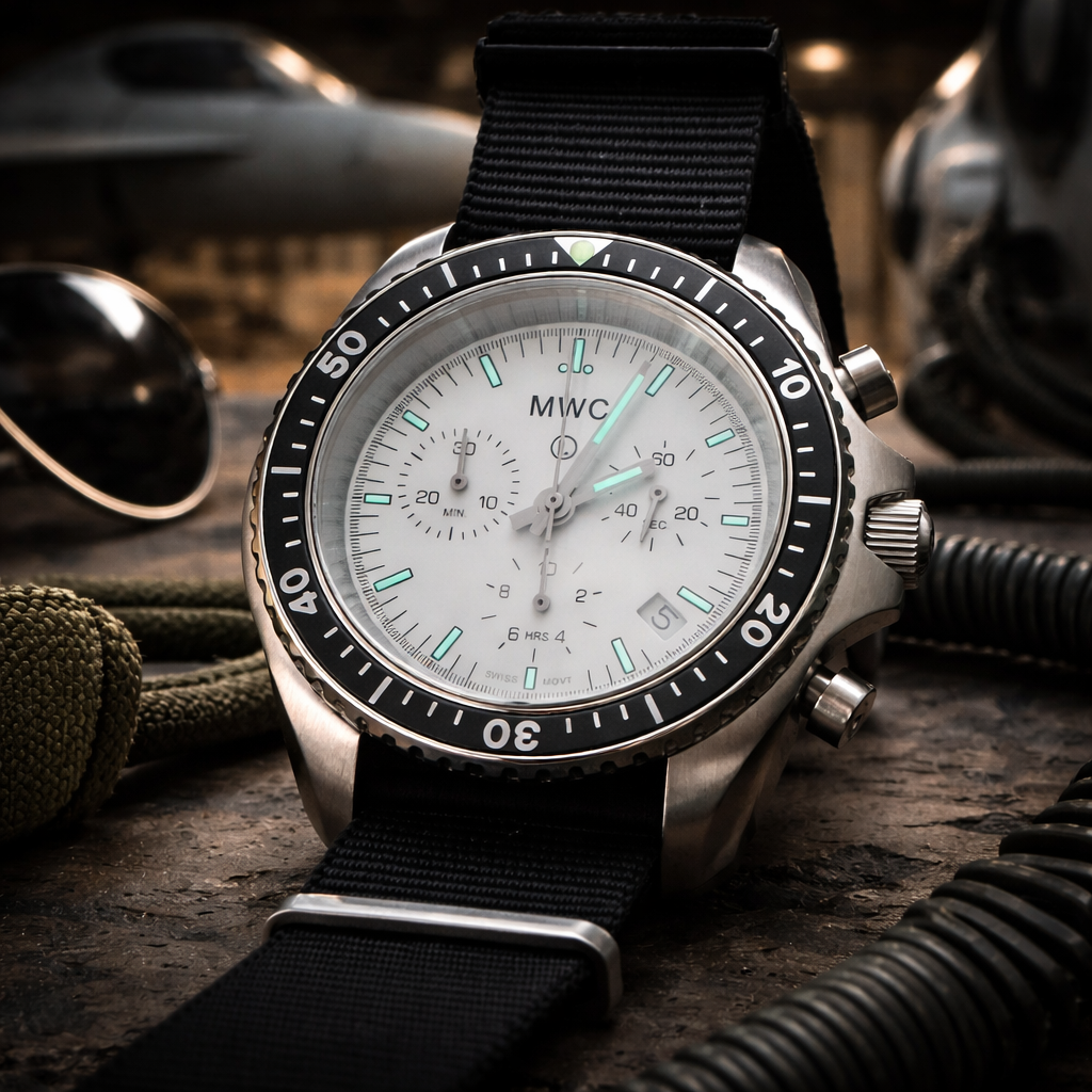 MWC NATO Pattern Stainless Steel Military Pilots Chronograph with Sapphire Crystal and Swiss Ronda Movement