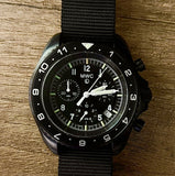 MWC NATO Pattern Stainless Steel Military Pilots Chronograph with Sapphire Crystal - 12 Hour GMT Bezel and GTLS/Tritium Illumination