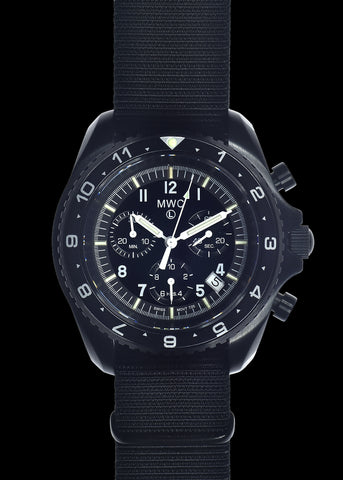 MWC NATO Pattern Stainless Steel Military Pilots Chronograph with Sapphire Crystal - 12 Hour Dial with GTLS/Tritium Illumination