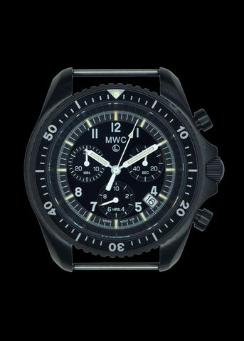 MWC NATO Pattern Black PVD Steel Military Pilots Chronograph with Sapphire Crystal with GTLS/Tritium Illumination