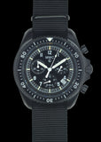 MWC NATO Pattern Black PVD Steel Military Pilots Chronograph with Sapphire Crystal with GTLS/Tritium Illumination