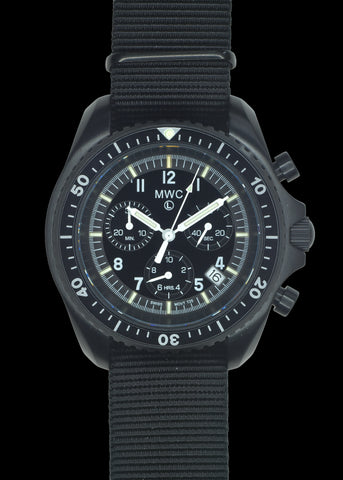MWC Mechanical/Quartz Hybrid NATO Pattern Military Pilots Chronograph in Non Reflective Black PVD Finish with Sapphire Crystal