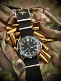 Stainless Steel Military Divers Watch with Automatic 24 Jewel Movement, 12/24 Hour Dial Format, Sapphire Crystal and Ceramic Bezel (Tactical Solid Strap Bars)