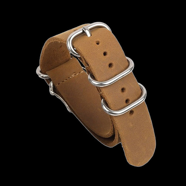 24mm Tan High Grade Saddle Leather Zulu Military Watch Strap