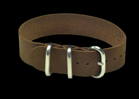 22mm Black High Grade Saddle Leather Zulu Military Watch Strap