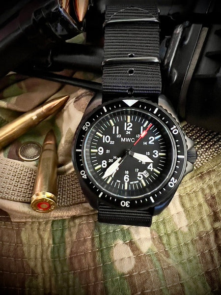 MWC Automatic Black PVD Military Divers Watch  - Tritium / GTLS Illumination, Sapphire Crystal and 60 Hour Power Reserve