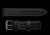 20mm MWC Branded Black Carbon Fibre Effect Leather Watch Strap