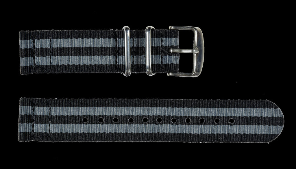 2 Piece 16mm "James Bond" Pattern NATO Military Watch Strap in Ballistic Nylon with Stainless Steel Fasteners