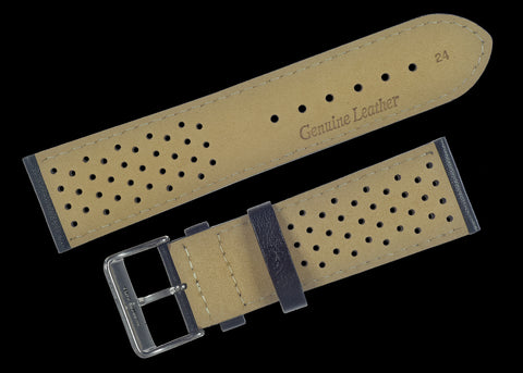 Classic 1970s / 1980s Retro Rally Pattern 24mm Black Leather Watch Strap